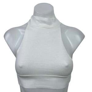 NEW Avila BY DN Naya Ivory White High Neck Racerback Ribbed Crop Top Size XS